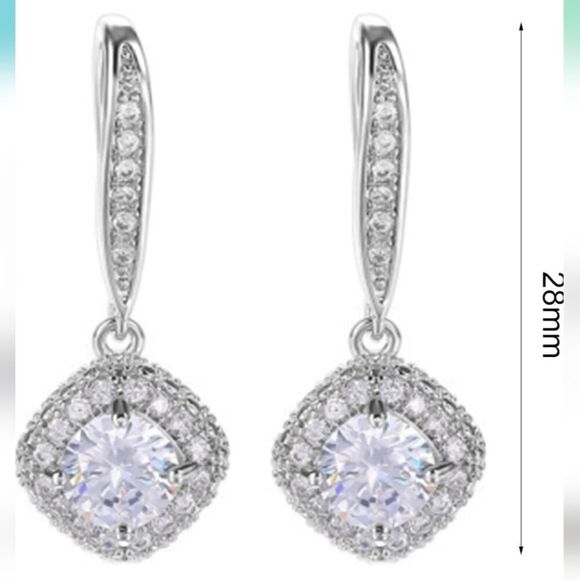 Cubic Zirconia Hanging Drop Dangle Ear Hook Earrings - Picture 3 of 4